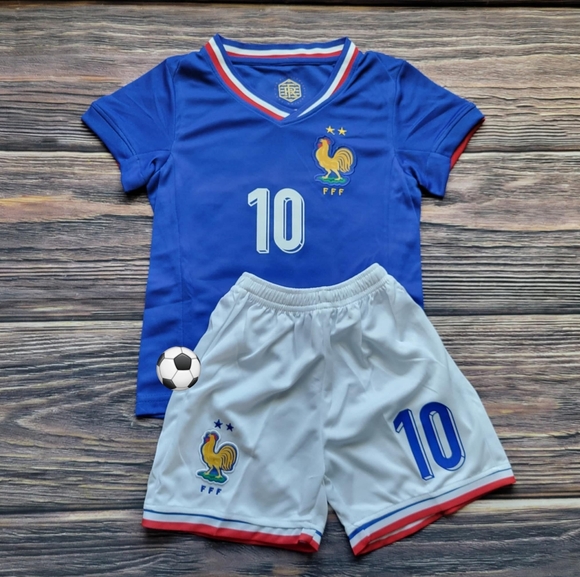 France Mbappe kid's soccer uniform Jersey and shorts - Picture 1 of 2